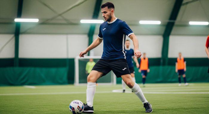 Man playing football inside